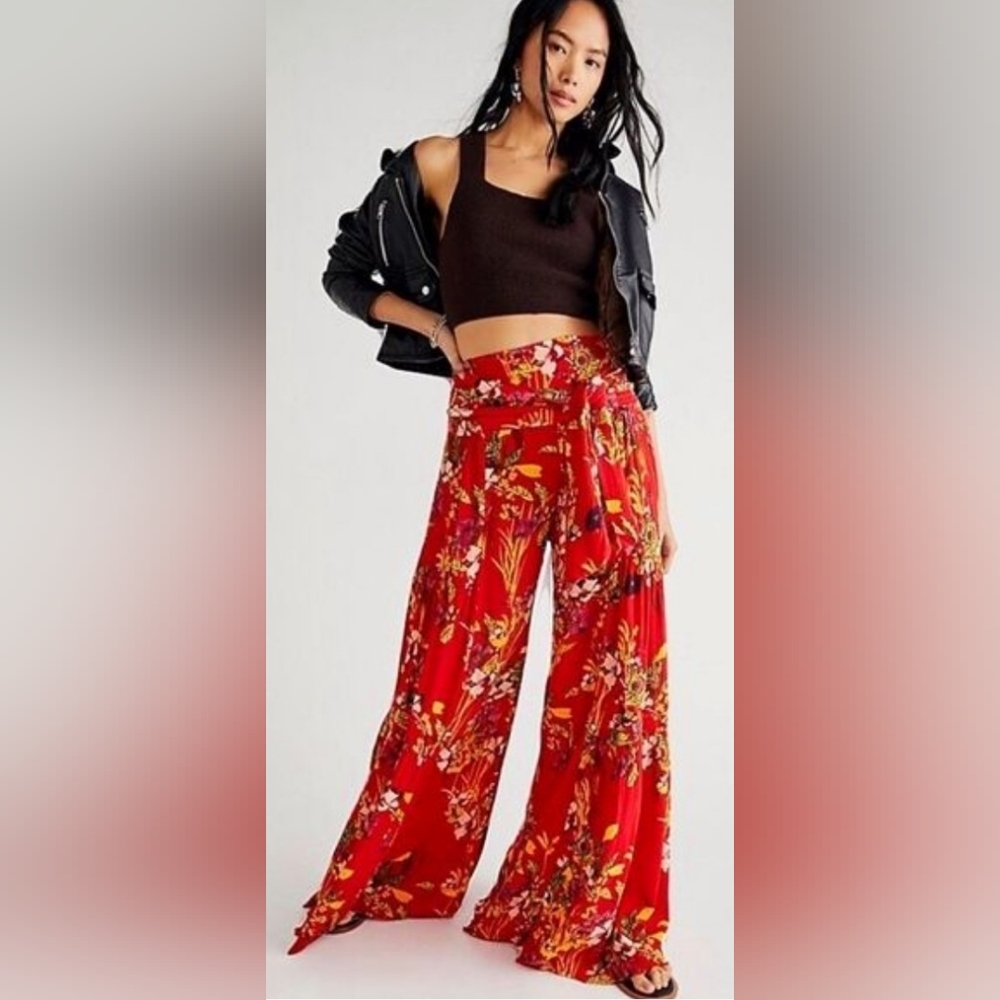 Free People One Aloha Tropical Print Wide-Leg Pants